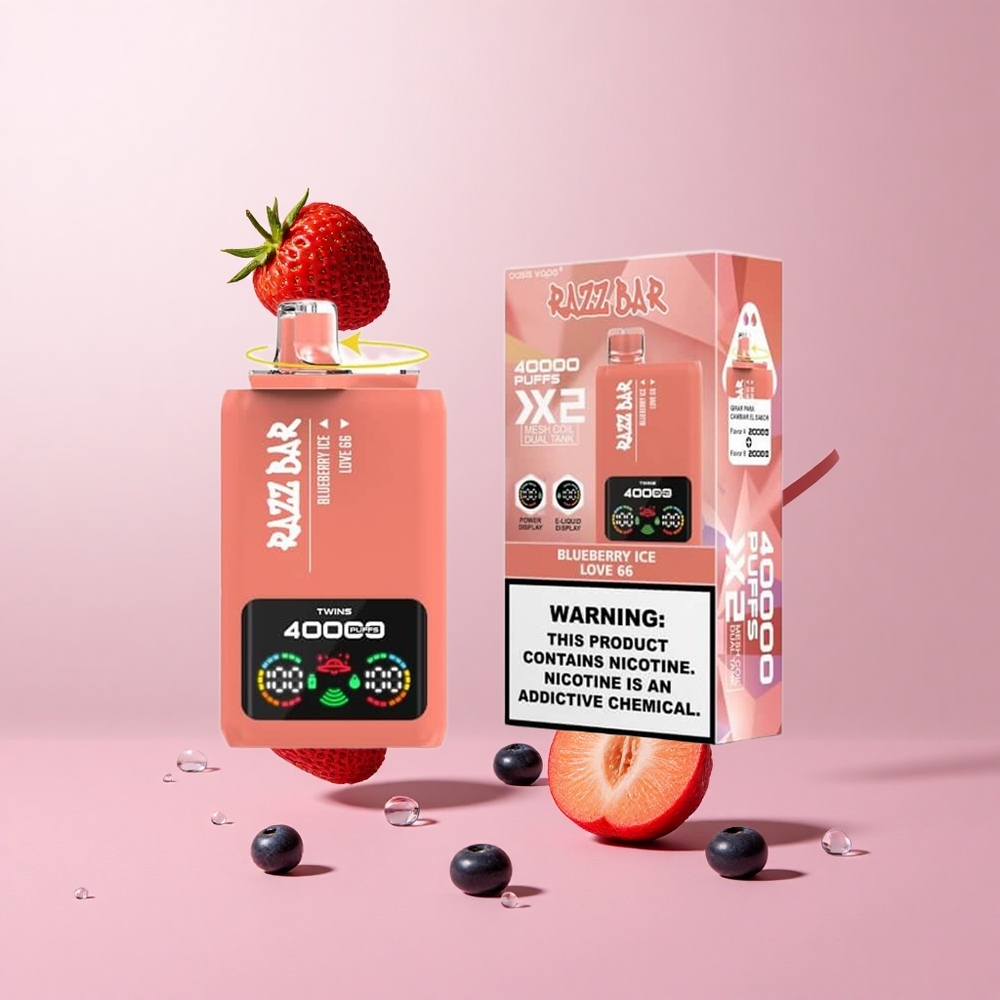 Razz Bar 40000 Puffs Disposable Vape Blueberry Ice Power Screen Display