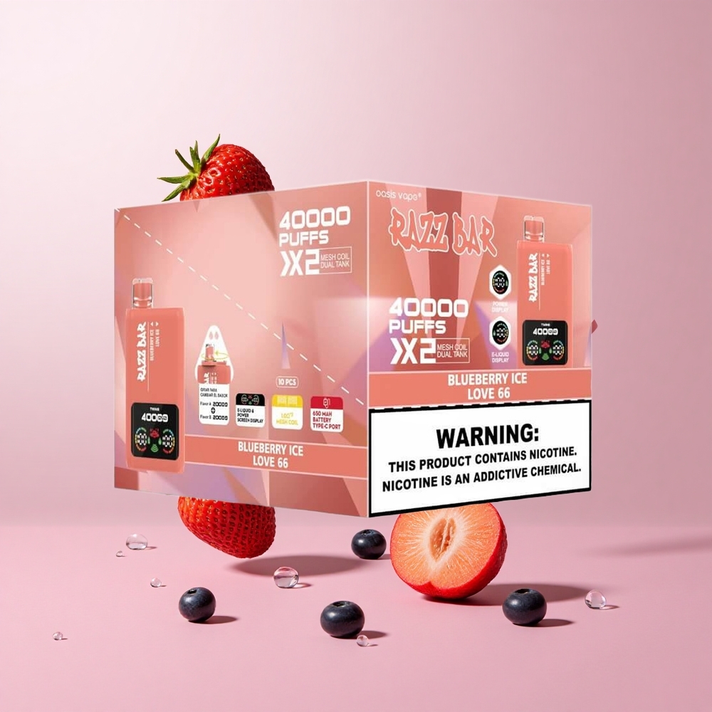 Razz Bar 40000 Puffs Disposable Vape Blueberry Ice Power Screen Display