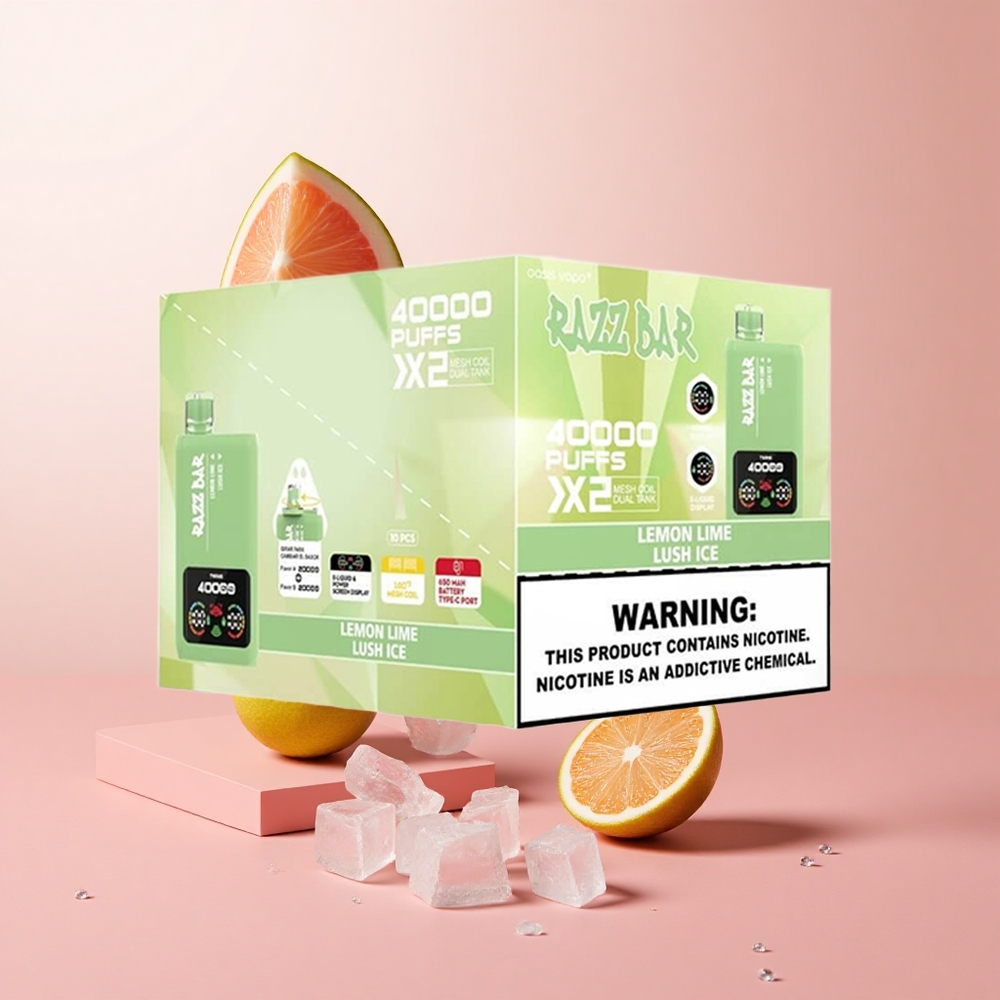 Razz Bar 40000 Puffs Disposable Vape Lemon Lime_Lush Ice Power Screen Display