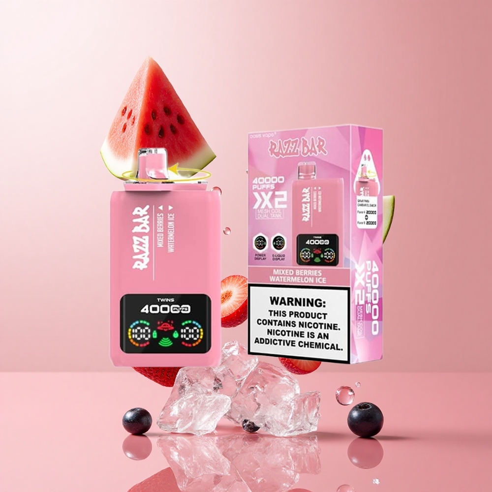 Razz Bar 40000 Puffs Disposable Vape Mixed Berries Watermelon Ice Power Screen Display