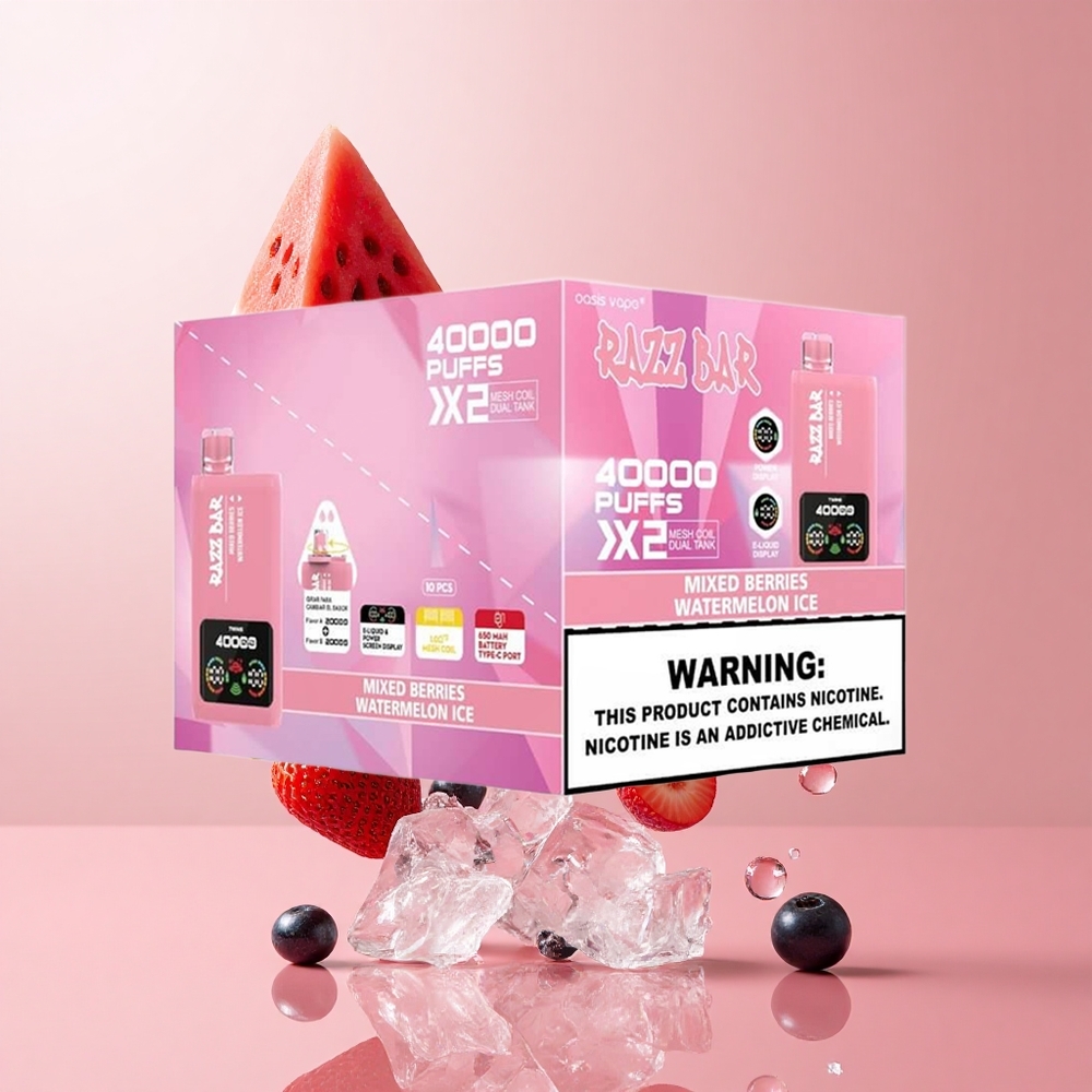Razz Bar 40000 Puffs Disposable Vape Mixed Berries Watermelon Ice Power Screen Display