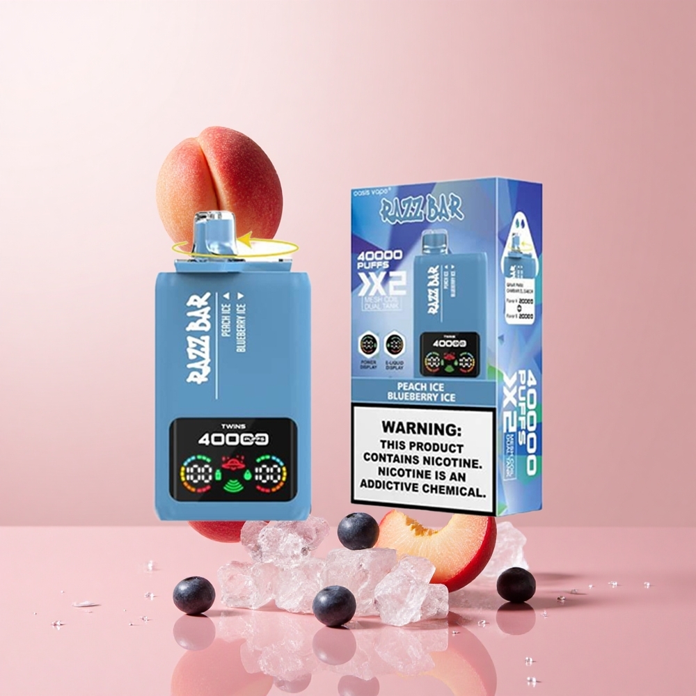 Razz Bar 40000 Puffs Disposable Vape Peach Ice Blueberry Ice Power Screen Display
