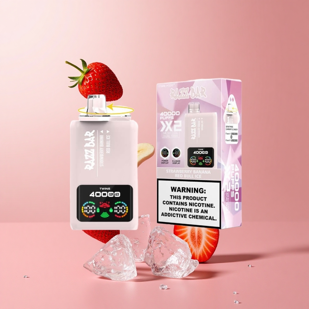 Razz Bar 40000 Puffs Disposable Vape Strawberry Banana Red Bull Ice Power Screen Display