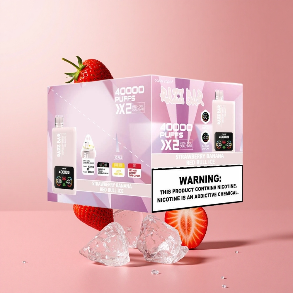 Razz Bar 40000 Puffs Disposable Vape Strawberry Banana Red Bull Ice Power Screen Display
