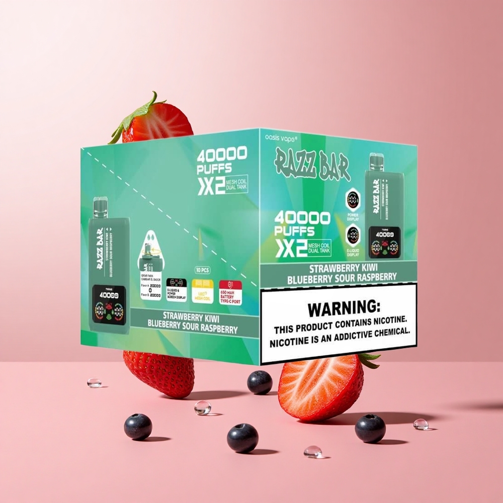 Razz Bar 40000 Puffs Disposable Vape Strawberry Kiwi Blueberry Sour Raspberry Power Screen Display