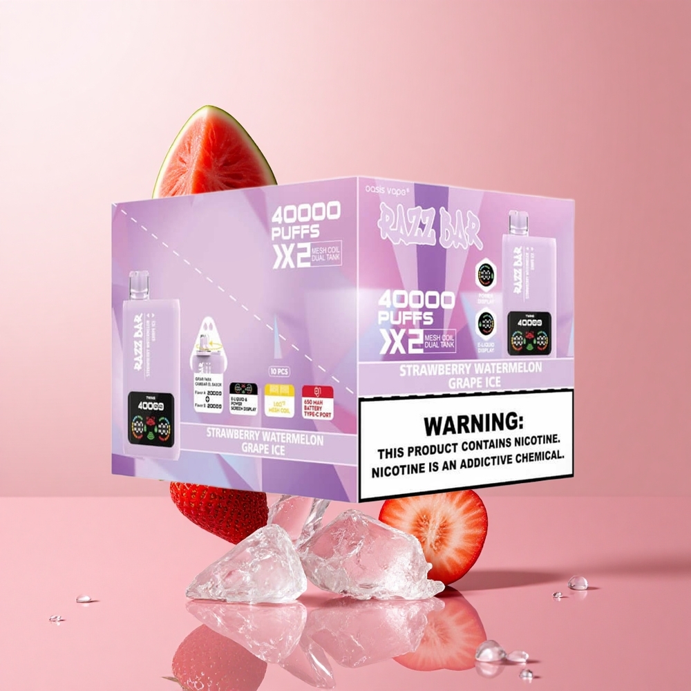 Razz Bar 40000 Puffs Disposable Vape Strawberry Watermelon Grape Ice Power Screen Display