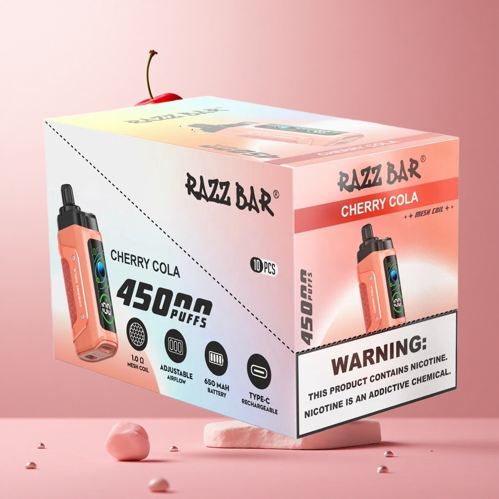 Razz Bar 45000 Puffs Disposable Vape Cherry Cola Adjustable Airflow Type-C Rechargeable