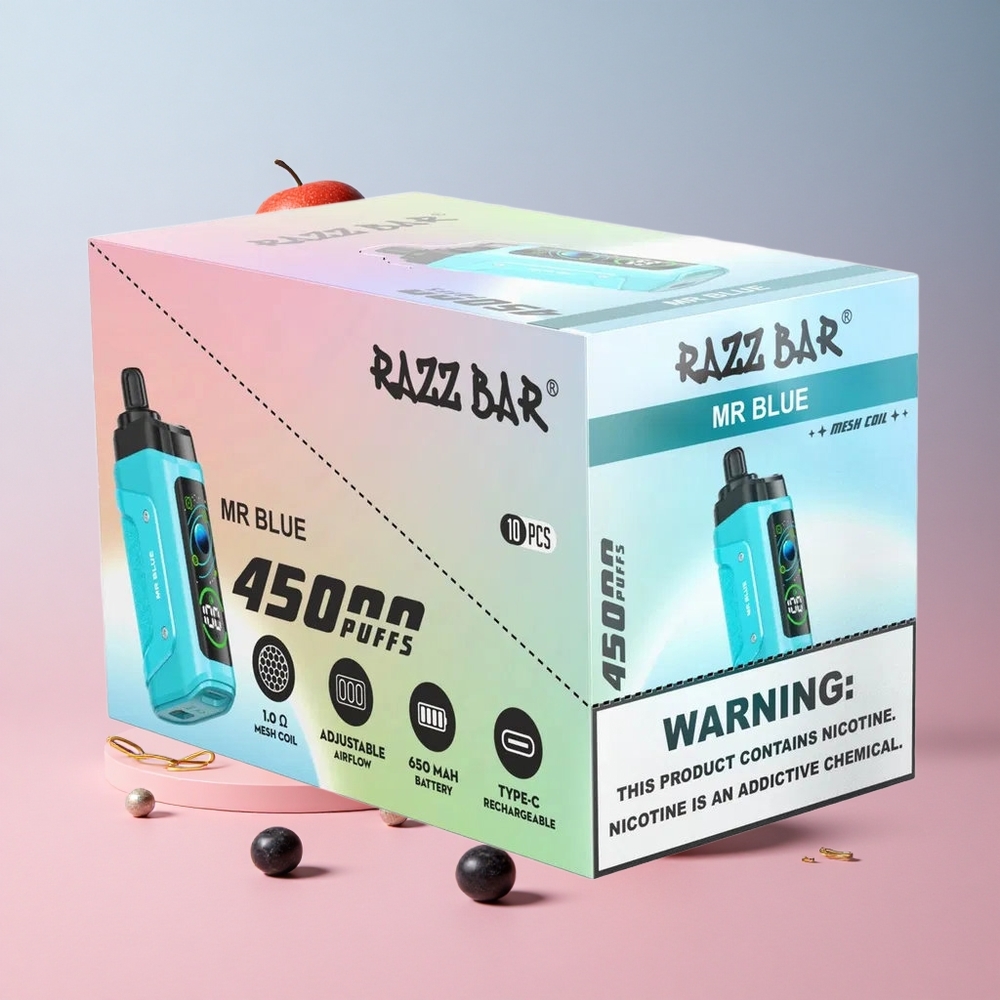 Razz Bar 45000 Puffs Disposable Vape Mr Blue Adjustable Airflow