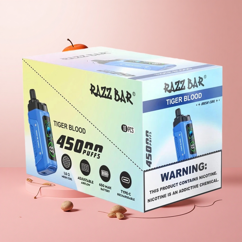 Razz Bar 45000 Puffs Disposable Vape Tiger Blood Adjustable Airflow