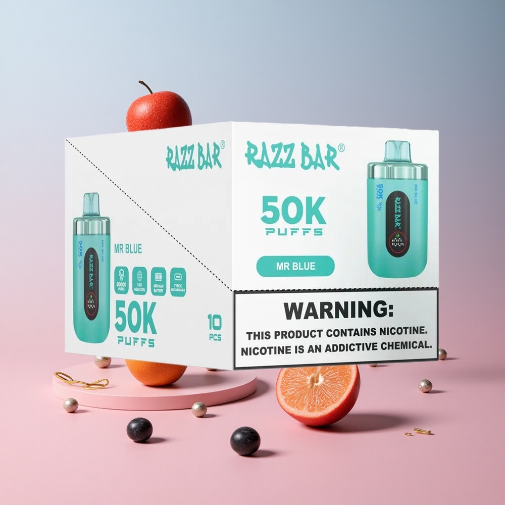 Razz Bar 50K Puffs Disposable Vape Mr Blue Rechargeable