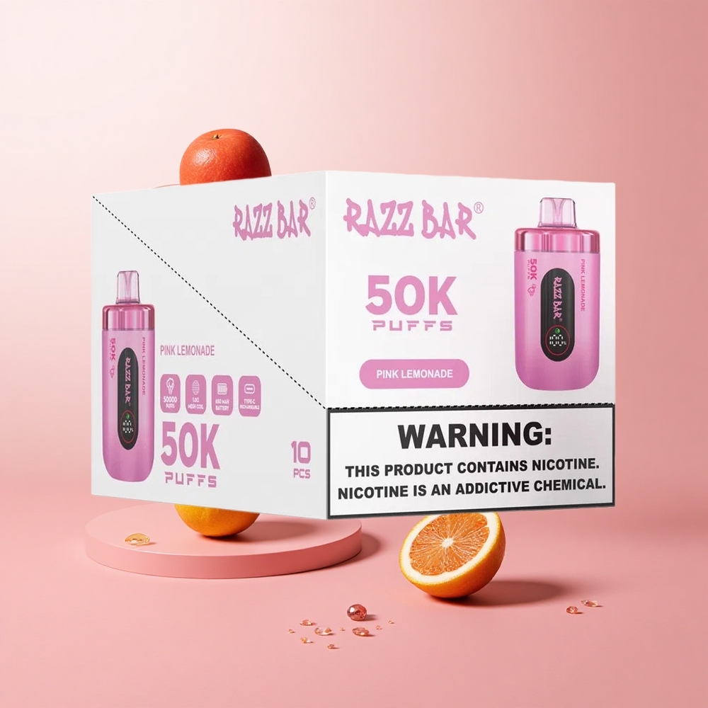 Razz Bar 50K Puffs Disposable Vape Pink Lemonade Rechargeable Type-C