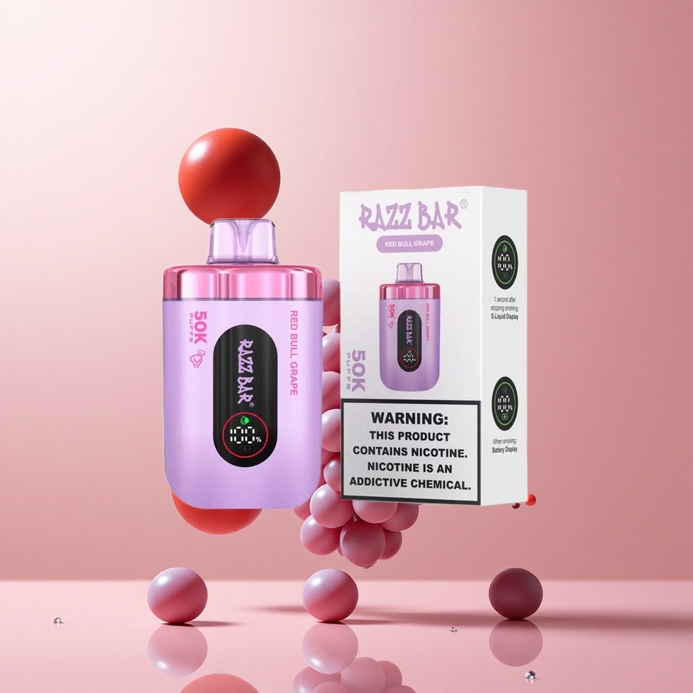 Razz Bar 50K Puffs Disposable Vape Red Bull Grape Rechargeable 650mAh