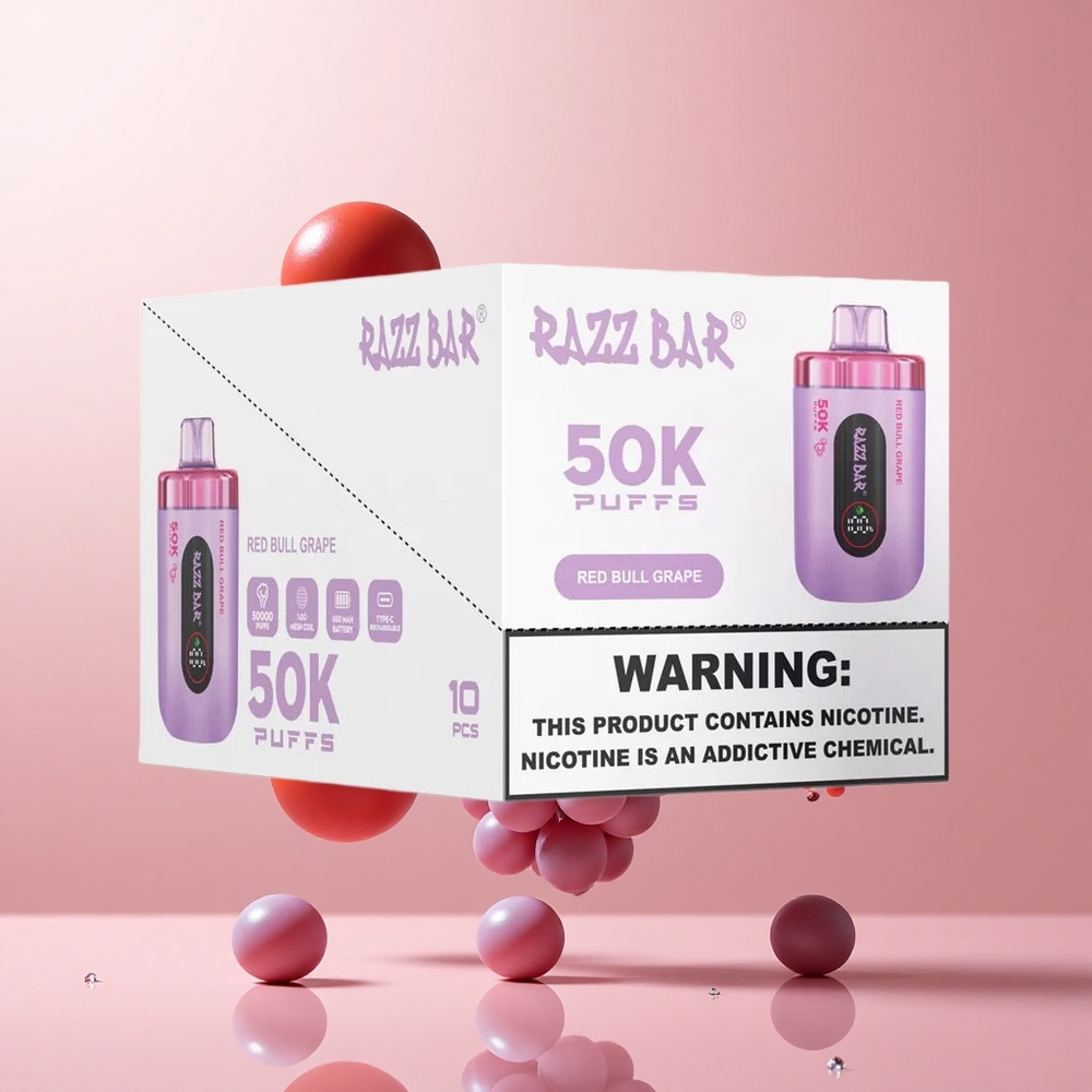 Razz Bar 50K Puffs Disposable Vape Red Bull Grape Rechargeable 650mAh