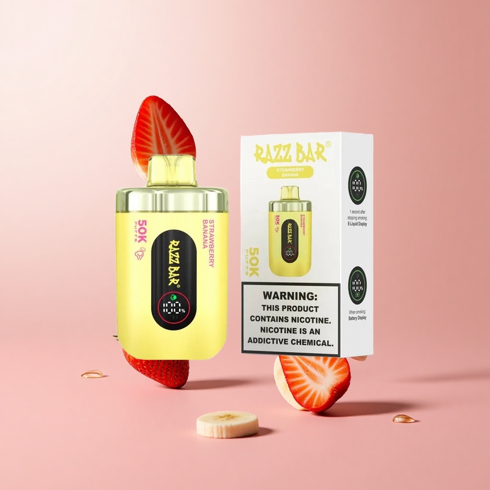 Razz Bar 50K Puffs Disposable Vape Strawberry Banana Rechargeable