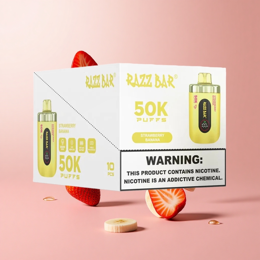 Razz Bar 50K Puffs Disposable Vape Strawberry Banana Rechargeable