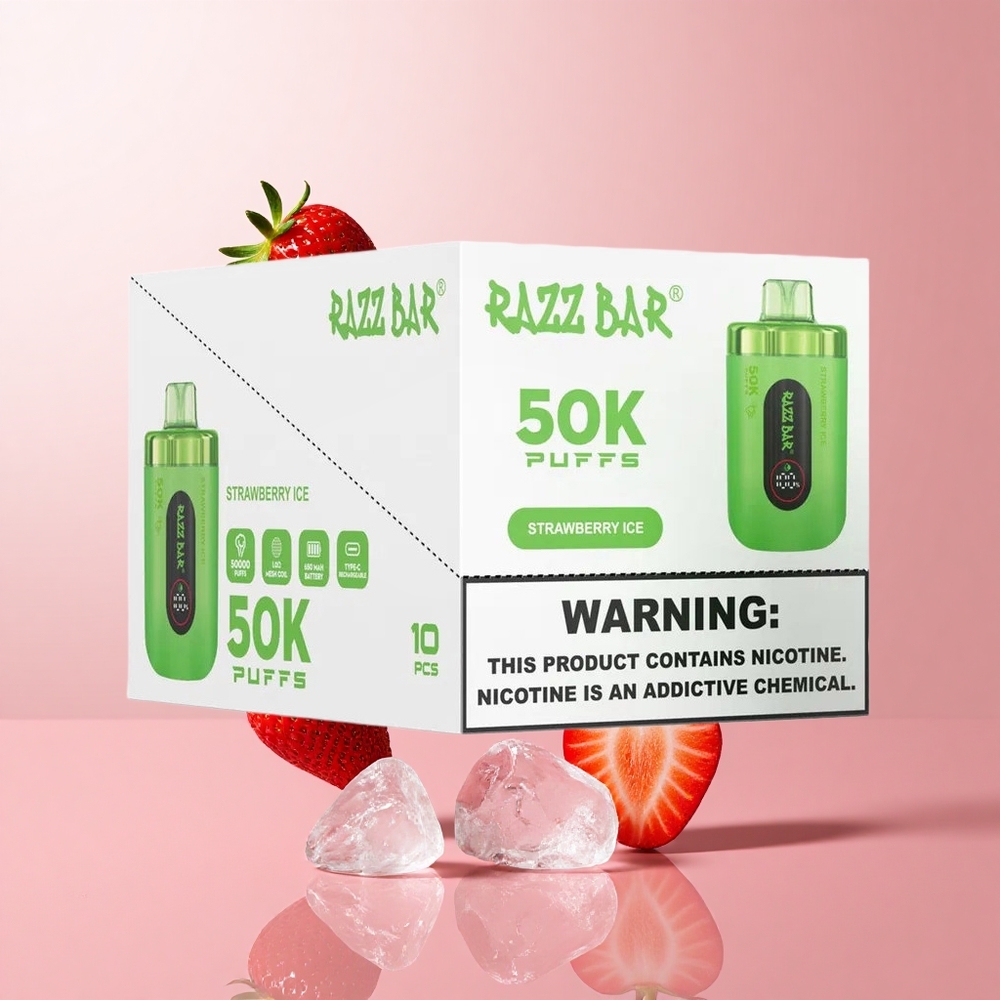Razz Bar 50K Puffs Disposable Vape Strawberry Ice Rechargeable