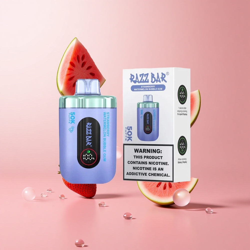 Razz Bar 50K Puffs Disposable Vape Strawberry Watermelon Bubble Gum Type-C Rechargeable