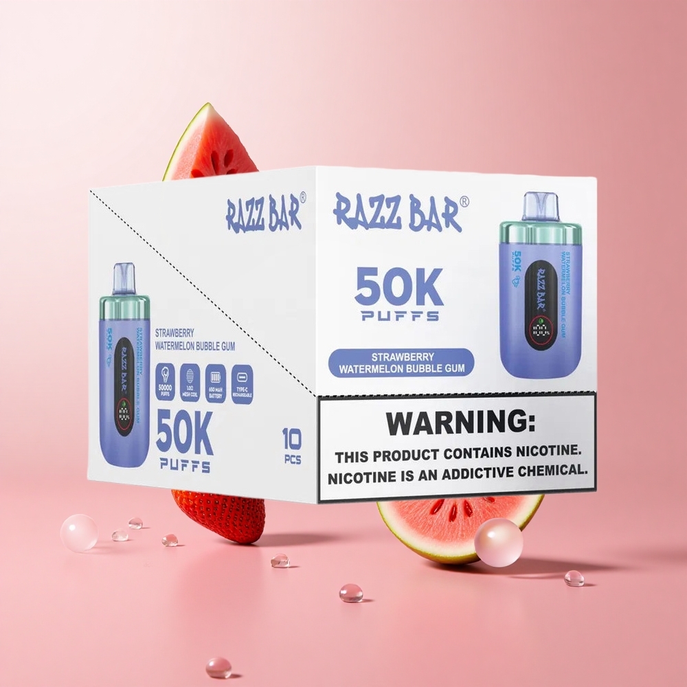 Razz Bar 50K Puffs Disposable Vape Strawberry Watermelon Bubble Gum Type-C Rechargeable